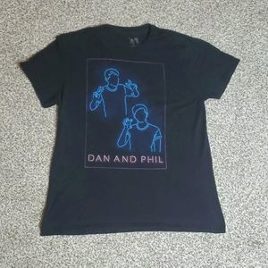 Dan and Phil Shop Men's Black Neon Graphic Print Shirt Sleeve Tshirt Size Small